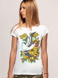 bird women snake legend white tshirt