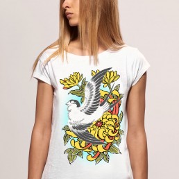 bird women snake legend white tshirt