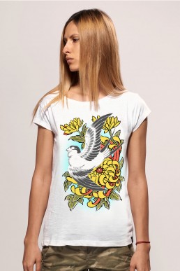 bird women snake legend white tshirt