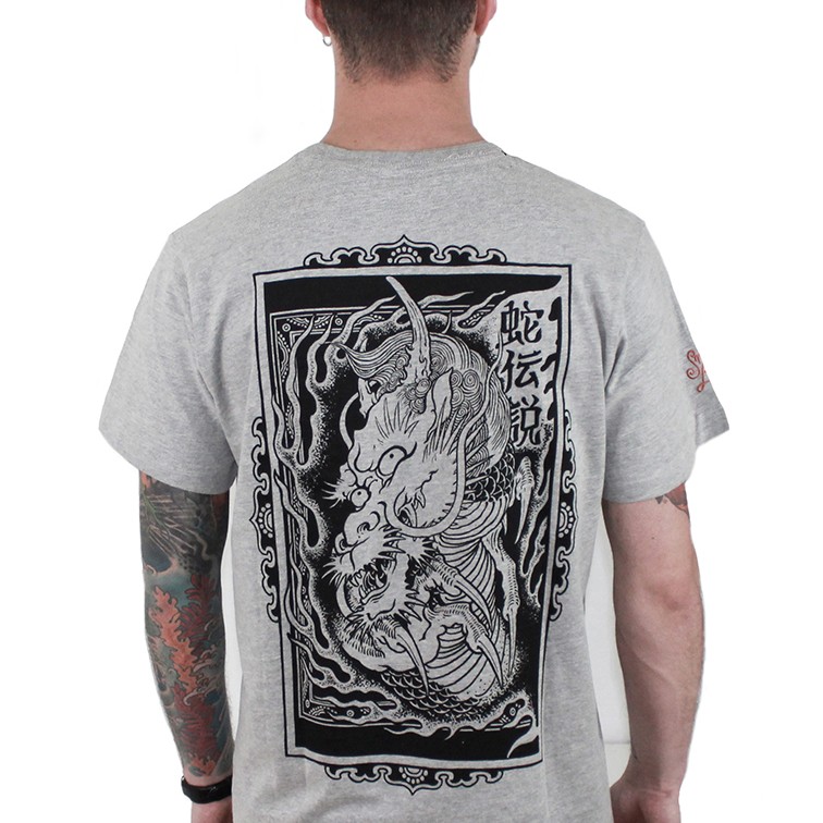 dragon in flames men tee snake legend grey