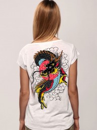 dragon in sky women t-shirt snake legend white