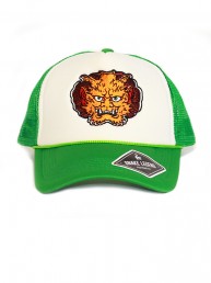 orange demon summergreen baseball trucker