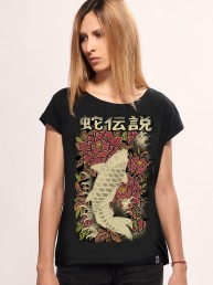 koi fish women t-shirt black snake legend