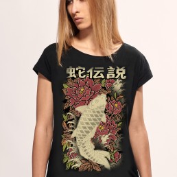 koi fish women t-shirt black snake legend