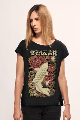 koi fish women t-shirt black snake legend